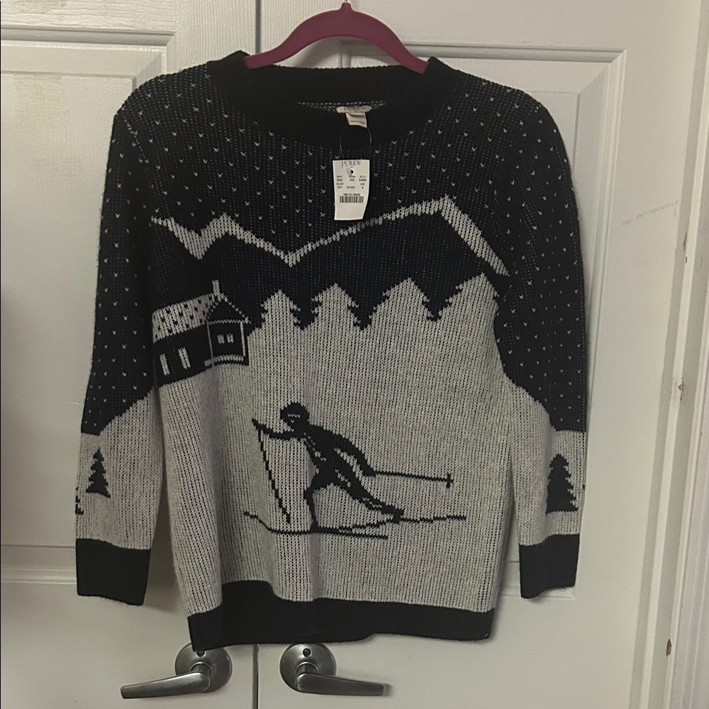 J. Crew factory navy and Gray Ski Crewneck Sweater 3/4 length sleeve